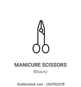 Manicure scissors outline vector icon. Thin line black manicure scissors icon, flat vector simple element illustration from editable beauty concept isolated on white background