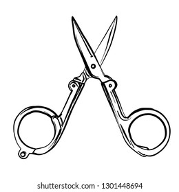 Manicure scissors. Scissors for women makeup. Object for your design. Packaging. Vector illustration