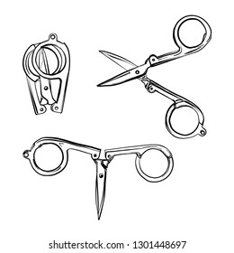 Manicure scissors. Scissors for women makeup. Object for your design. Packaging. Vector illustration
