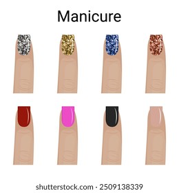 Manicure set, different colors, glitter