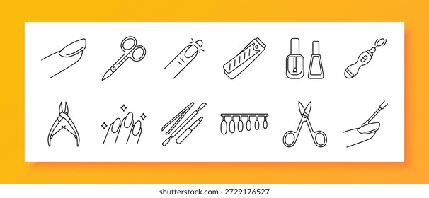 Manicure set icon. Nail, scissors, clipper, polish, tool, care, hygiene, beauty, salon, file, brush, sparkle, finger, design, hand, trimming, grooming, cosmetic, professional, clean