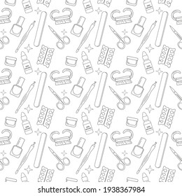 Manicure set, pattern. Seamless pattern with linear style manicure tools.