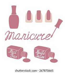 Manicure set. Typography elements isolated on white background. Design template for label, banner, badge, logo.