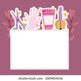 pegatinas de manicura y pancarta vacía
