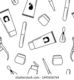 Manicure tools and accessories. Seamless pattern. Vector illustration.