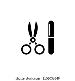 Manicure tools black icon concept. Manicure tools flat  vector symbol, sign, illustration.