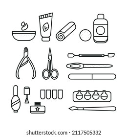 Manicure tools icon collection vector. Black and white elements isolated on white.