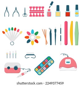 Manicure tools icons set. Professional manicure. Vector illustration