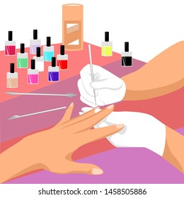 manicure. vector illustration of a professional manicurist. colored nail polishes