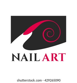 Manicure vector logo, sign, icon, emblem. Template design element for business related to nails treatment, manicure, pedicure. Nonstandard illustration of long nail