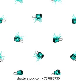 Manicure vector seamless pattern with aqua nail polish. Watercolor art graphic icons on white background. Fashion illustration, beauty salon logo, uniform concept.