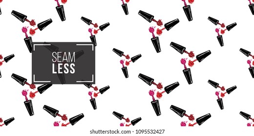 Manicure vector seamless pattern with nail polish brushes. Paint brush strokes art design. Cosmetic pattern, beauty salon decor, uniform concept.