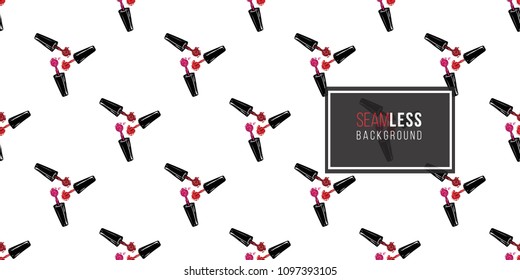 Manicure vector seamless pattern with nail polish brushes. Paint brush strokes art design. Cosmetic pattern, beauty salon decor, uniform concept.