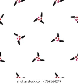 Manicure vector seamless pattern with nail polish brushes. Watercolor art graphic icons on white background. Fashion illustration, beauty salon logo, uniform concept.