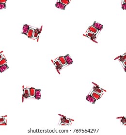 Manicure vector seamless pattern with nail polish bottles still life. Watercolor-style art graphic icons on white background. Fashion illustration for beauty salons, uniform concept.