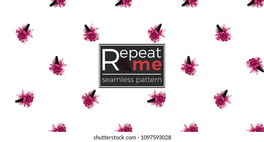 Manicure vector seamless pattern with pink nailpolish. Paint brush strokes art design. Cosmetic pattern, beauty salon decor, uniform concept.