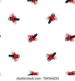 Manicure vector seamless pattern with red nail polish bottle. Watercolor style art graphic icons on white background. Fashion illustration for beauty salon, uniform concept.