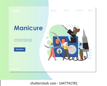Manicure vector website template, web page and landing page design for website and mobile site development. Beauty salon professional manicure services, nail tools concept.