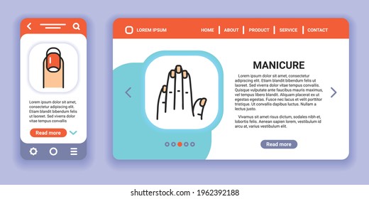 Manicure web banner and mobile app kit. Outline vector illustration