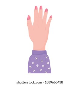 manicure, woman hand with pink nail polish cartoon vector illustration