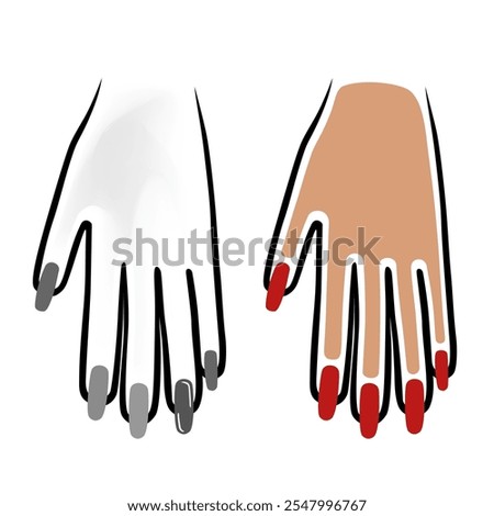 Manicure woman hand template free style top model silhouette, vector illustration isolated on white background