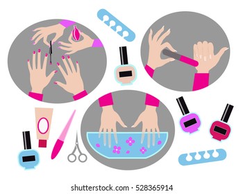 Manicure.Hands of manicure master. Vector icon . Illustration