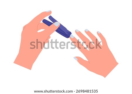 Manicuring and Cutting Nails for Personal Hygiene. A close-up illustration of hands applying nail polish, symbolizing the routine of cutting nails, personal grooming, and maintaining hand hygiene