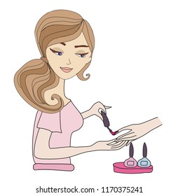 Manicurist applying nail polish