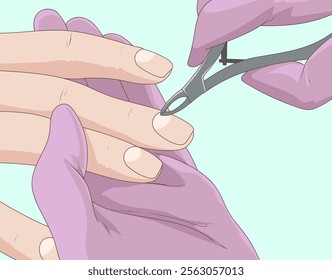 Manicurist. Care of natural nails. Healthcare illustration. Vector illustration. 