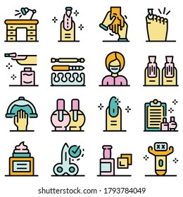 Manicurist icons set. Outline set of manicurist vector icons thin line color flat on white