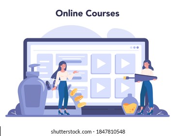Manicurist online service or platform. Beauty salon worker. Nail treatment and design. Online course. Isolated vector illustration