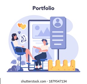 Manicurist Online Service Or Platform. Beauty Salon Worker. Nail Treatment And Design. Online Portfolio. Isolated Vector Illustration