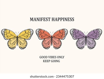 manifest happines butterfly hand drawn design