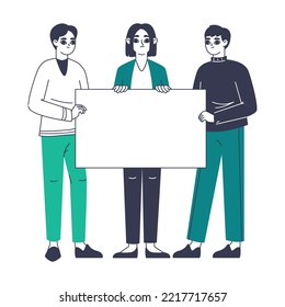 Manifestation or protest people, peaceful protesters group. Eco or political activists holding empty placard flat vector illustration. Protesting activists rally