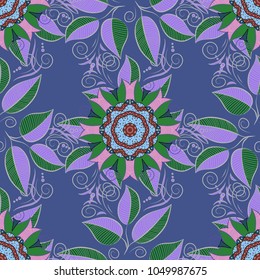 Manifold leaves on violet, green and gray colors. Vector illustration. Seamless.Leaves.