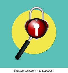 Manigfier and Padlock Red Hearts Symbol 3D Illustration. Illustration Vector searching for love