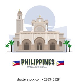 Manila Cathedral. Philipines Landmark. Asean Set - Vector Illustration