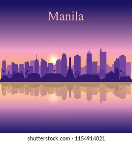 Manila city silhouette on sunset background vector illustration