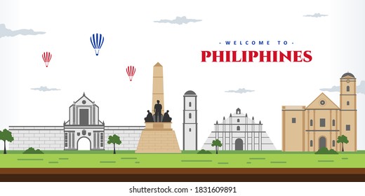 Manila city skyline. Aerial panoramic view of Philiphines city landscape. Amazing city with the most world famous landmark for your destination vacancy. Tourist travel and trip vacancy.