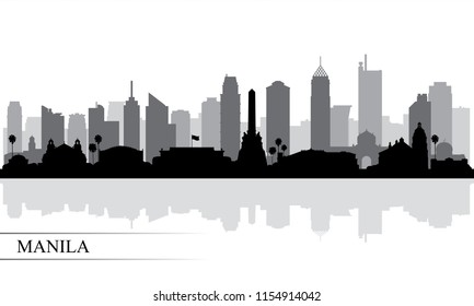 Manila city skyline silhouette background, vector illustration