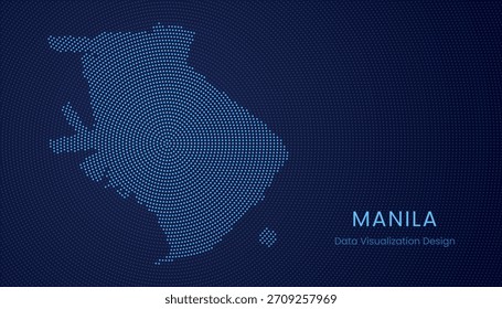 Manila ciudad estilizada mapa punteado en moderno concepto de visualización de tecnología de datos circular.