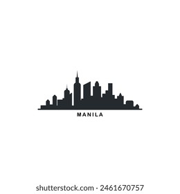 Manila cityscape skyline city panorama vector flat modern logo icon. Philippines capital travel emblem idea with landmarks and building silhouettes. Isolated simple shape black graphic