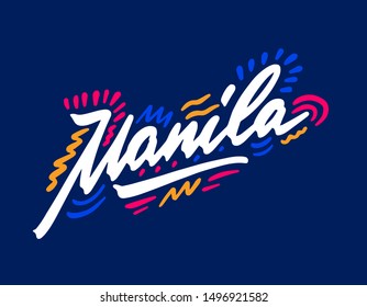 Manila handwritten city name.Modern Calligraphy Hand Lettering for Printing,background ,logo, for posters, invitations, cards, etc. Typography vector.