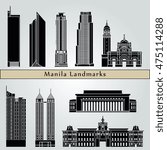 Manila landmarks and monuments isolated on blue background in editable vector file