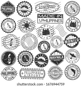 Manila, Metro Manila, Philippines Set of Stamp. Vector Art Postal Passport Travel Design. Travel and Business Seals.