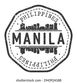 Manila, Metro Manila, Philippines Stamp Skyline Postmark. Silhouette Postal Passport. City Round Vector Icon. Vintage Postage Design.