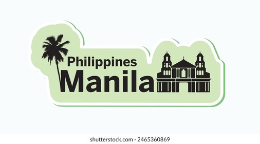 Manila, Philippines building silhouette and palm tree on sticker