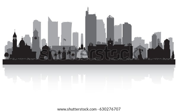 Manila Philippines City Skyline Vector Silhouette Stock Vector (Royalty ...