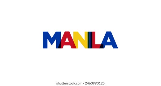 Manila in the Philippines emblem. The design features a geometric style, vector illustration with bold typography in a modern font. The graphic slogan lettering.