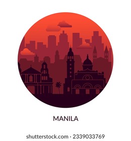 Manila, Philippines famous city sunset view label.
